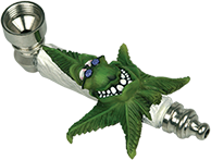 Metal Cannabis Leaf With Glasses Smoking Pipe